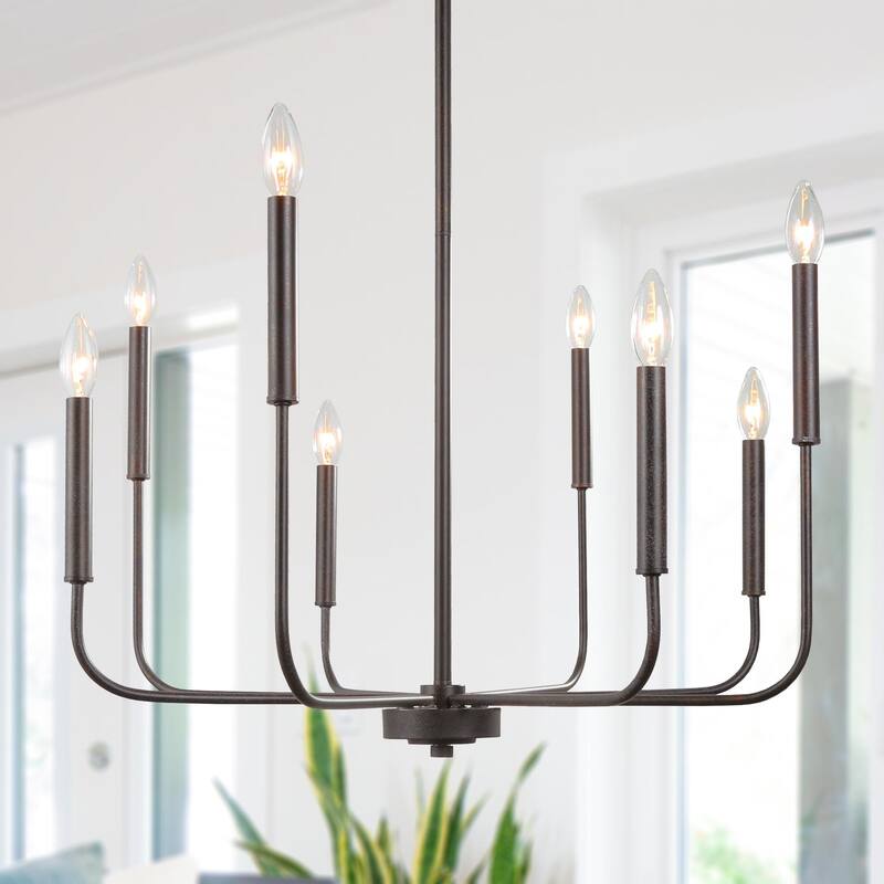 Modern Farmhouse Black 8-Light Chandelier Transitional Metal Dining Room Lights