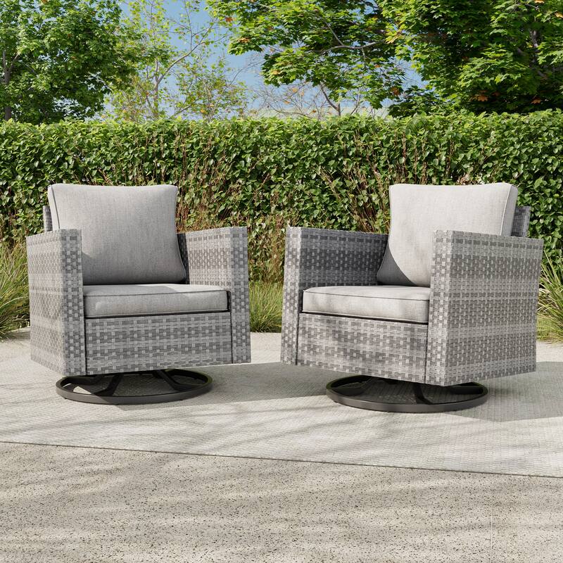 BONOSUKI 2-Piece Patio Chair Set Brown Rattan Swivel Rocking Chair Set, Outdoor Furniture PE Wicker Set - Gray/LightGray