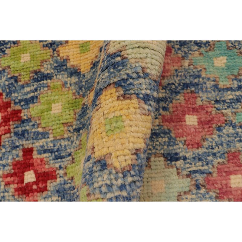 Contemporary Balochi Spears Blue/Red Hand Knotted Wool Rug - 4'1'' x 6'0''