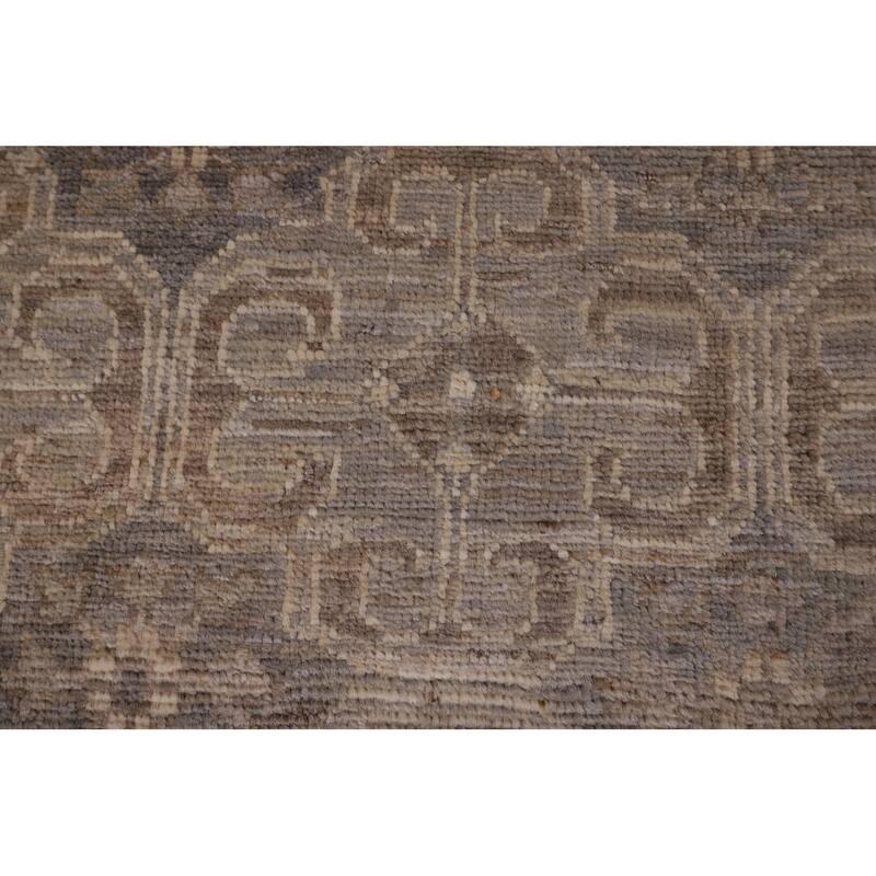 All-Over Geometric Oushak Vegetable Dye Rug Hand-Knotted Wool Carpet - 8'0" x 9'11"