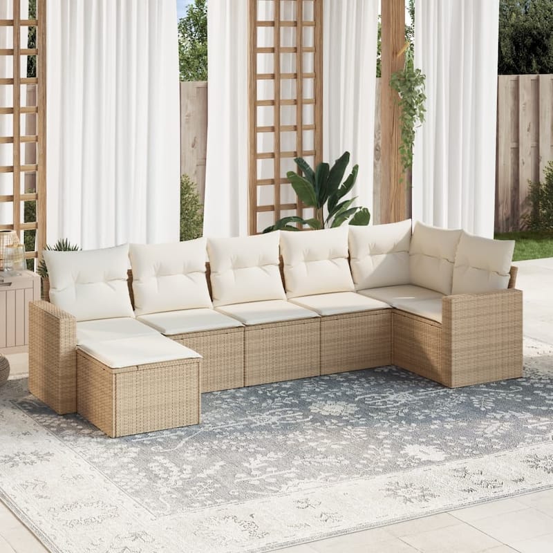 vidaXL Garden Sofa Set Beige PE Rattan, Polyester, Powder-Coated Steel - 21.7 x 21.7 x 14.6