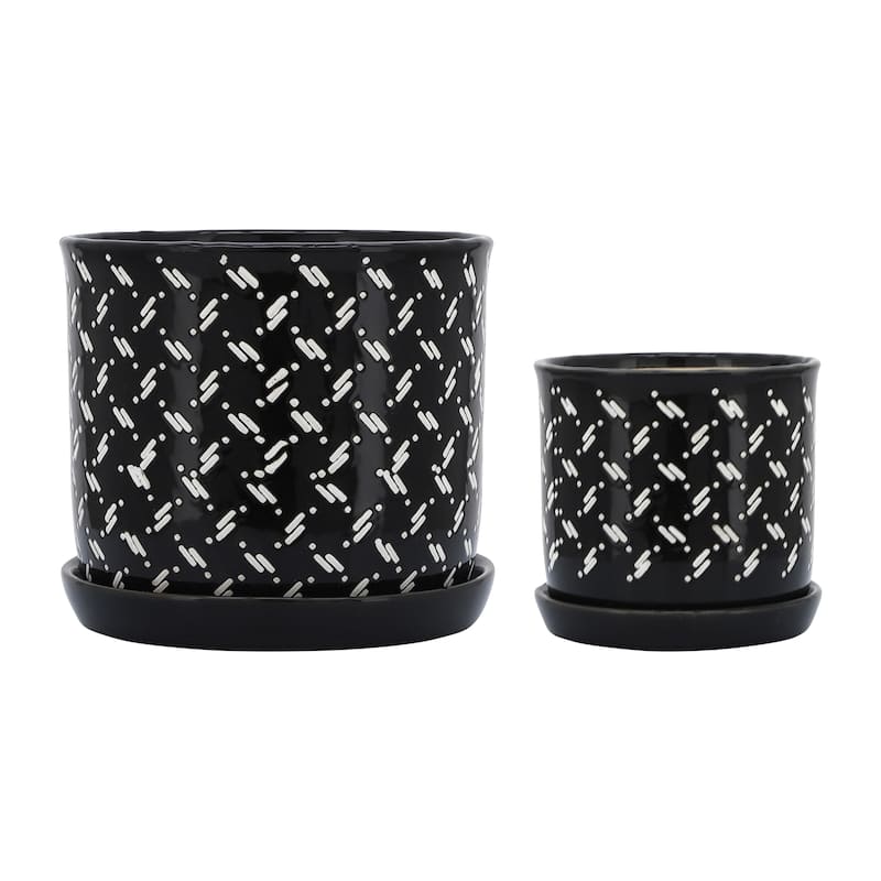 Ceramic Dots Saucer Planters Set of 2 - Black, 6/8 in.