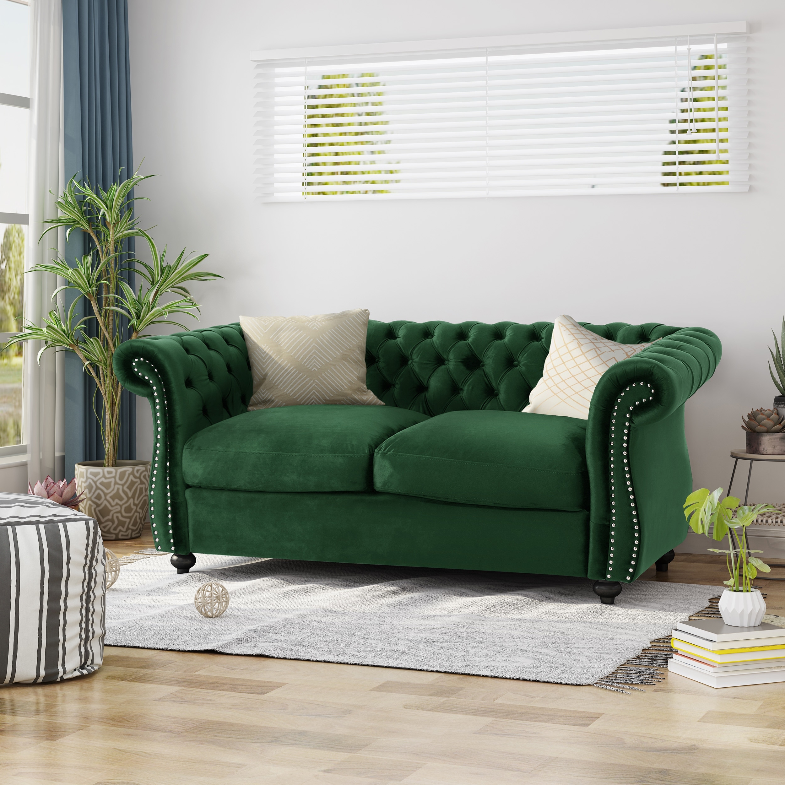 Somerville Upholstered Chesterfield Nailhead Loveseat by Christopher Knight Home