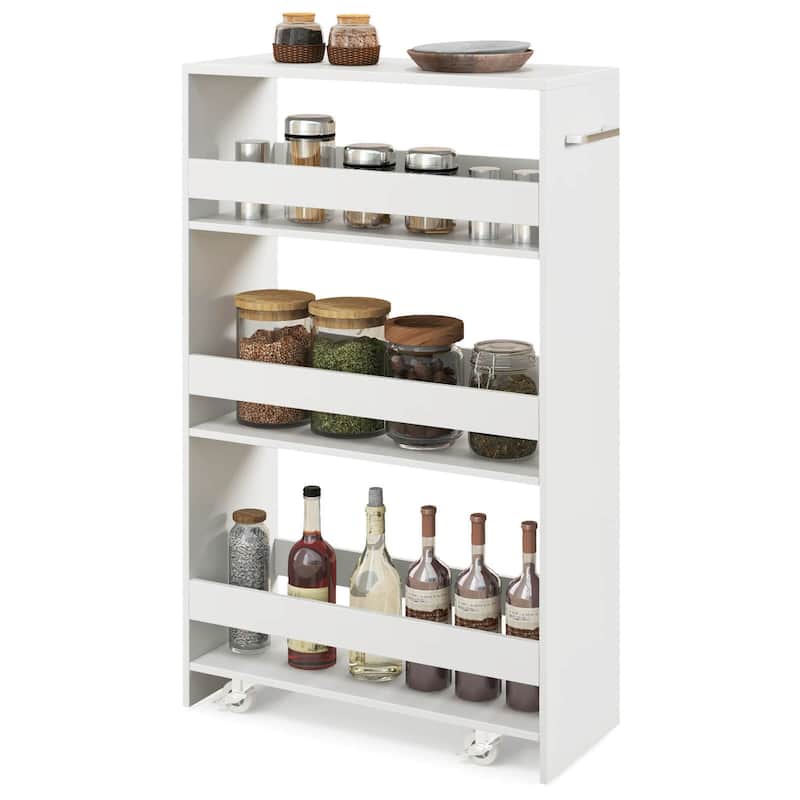 Costway 4-Tier Rolling Storage Cart 8" Slim Kitchen Cart on Wheels - White