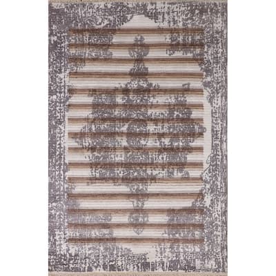 Striped Modern Abstract Rug Hand-Knotted Wool Carpet - 3'11"x 5'11"