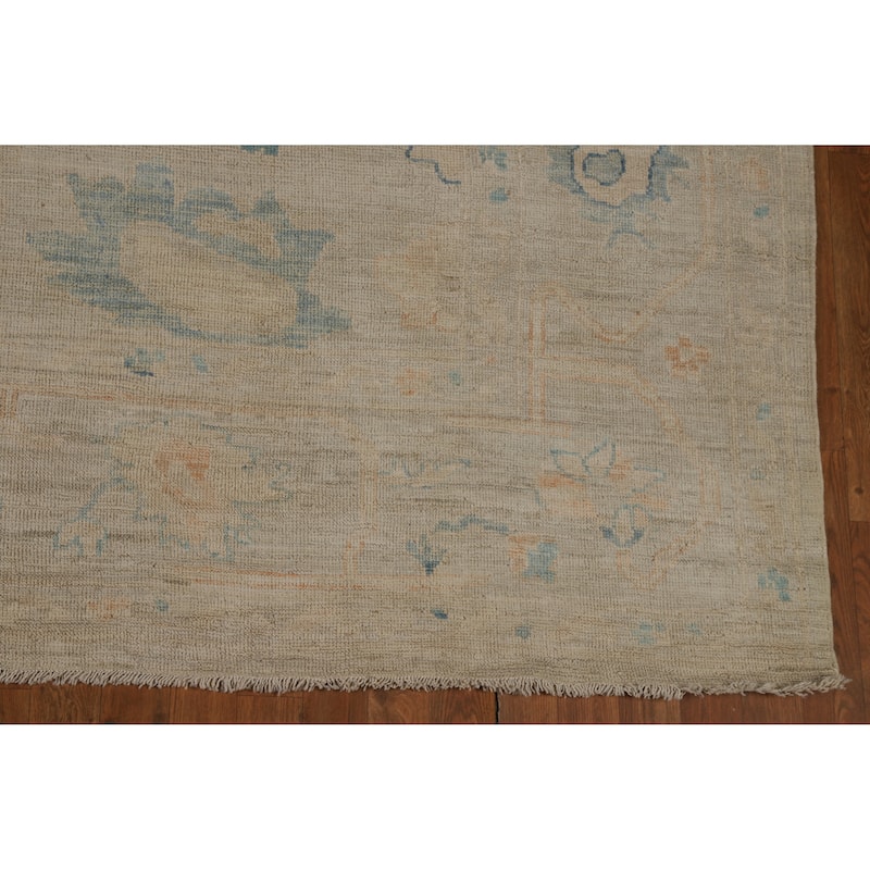 Beige Oushak Turkish Rug Hand-Knotted Transitional Wool Carpet - 9'2"x 11'3"