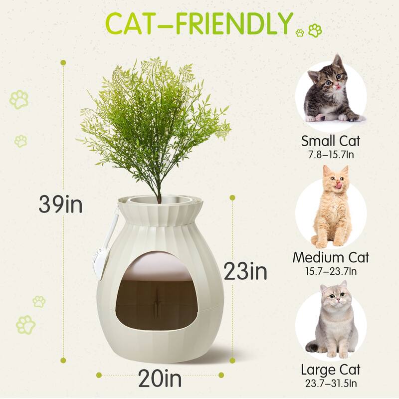 EROMMY Hidden Cat Litter Box Enclosure with Artificial Plants and Plasma Sterilization, Decorative Cat Furniture for Home