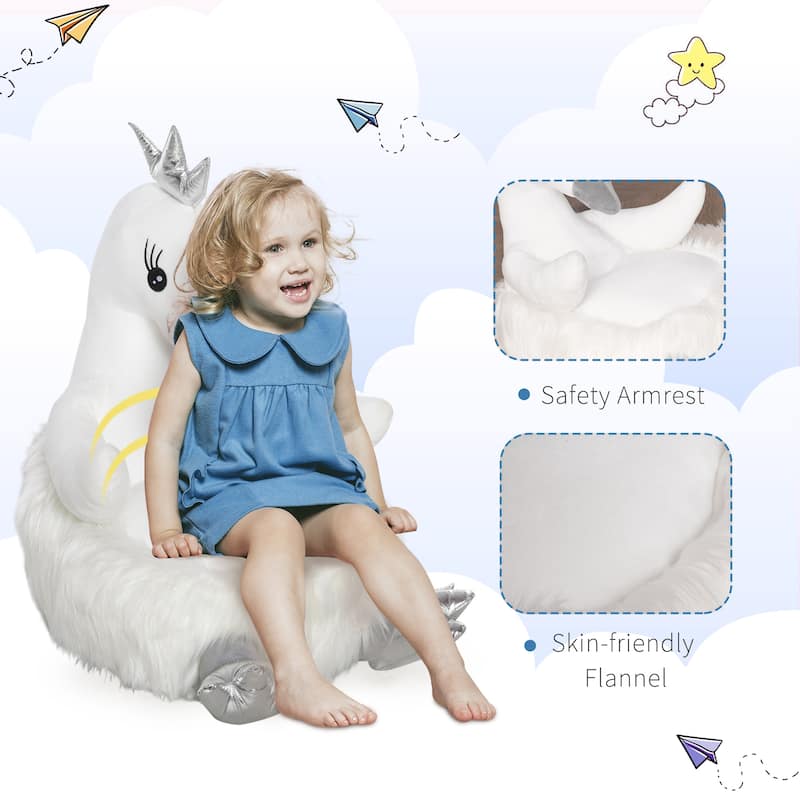Qaba Animal Kids Sofa Chair Cartoon Cute Swan Stuffed with Armrest Flannel PP Cotton 22" x 16.5" x 22" White
