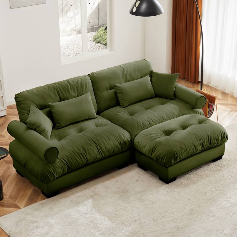 Modern Sectional Couch Comfortable Upholstered Sofa Set with Lumbar Pillow and Throw Pillow for Living Room