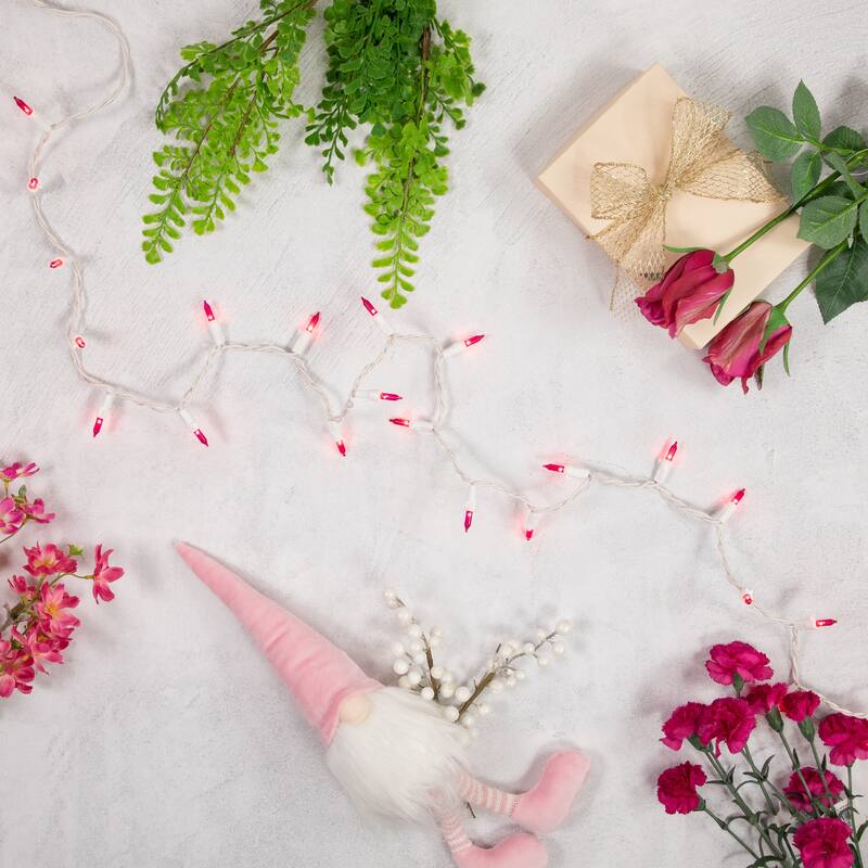 35-Count Pink Mini Christmas Light Set 7ft White Wire - 7'