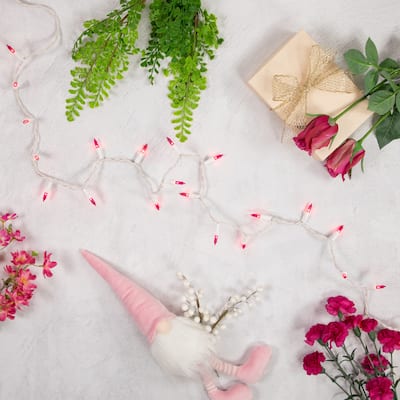 Mini Incandescent Christmas Lights - Pink - 10' White Wire - 50ct