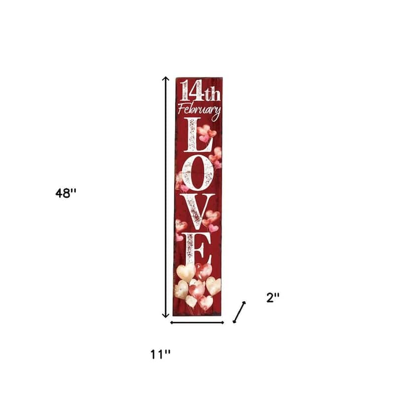 HomeRoots 48" Pink Red And White Solid Wood Love Valentine's Day Heart Porch Sign