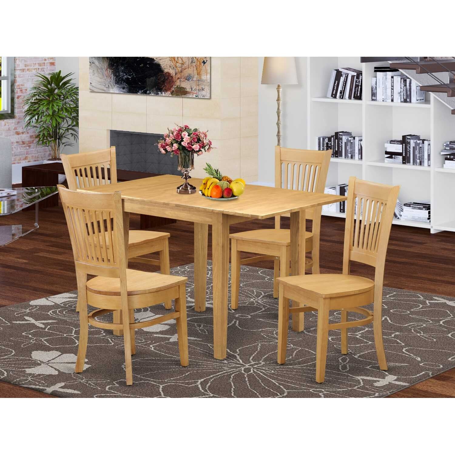 5-Piece Natural Oak Finish Solid Wood Top - Dining Room Set - Seats 4