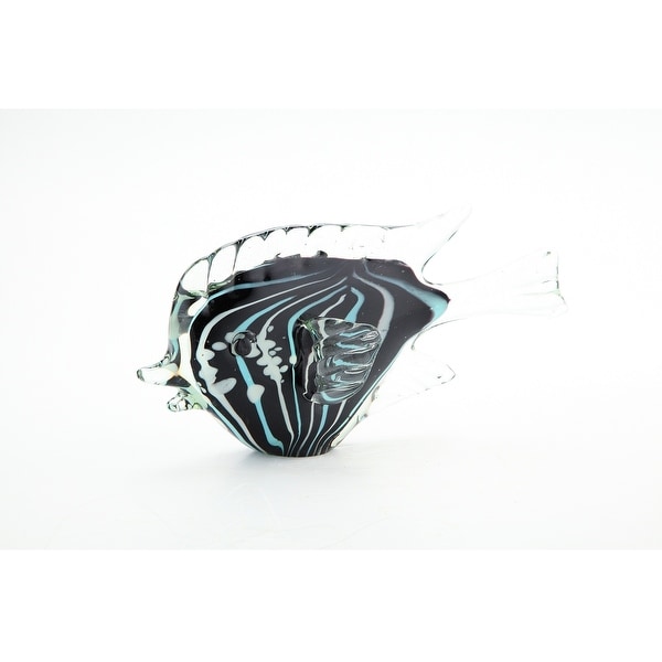10.5" Black and Blue Hand Blown Glass Fish Figurine - N/A