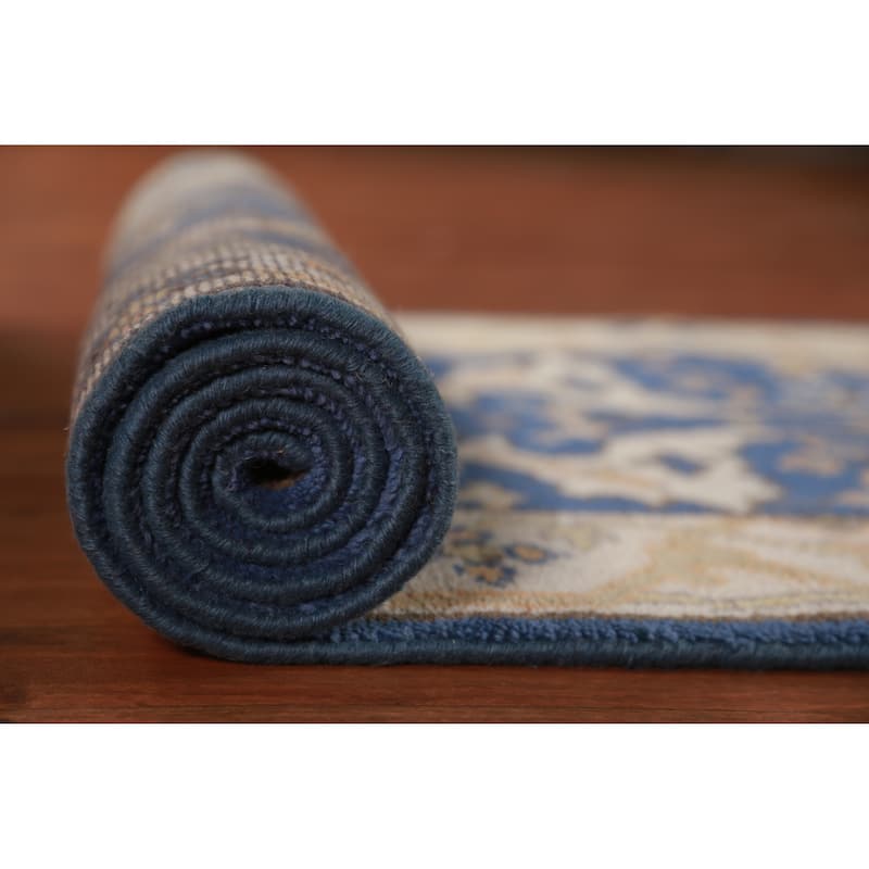 Blue Oushak Oriental Runner Rug Handmade Hallway Wool Carpet - 2'6"x 9'9"