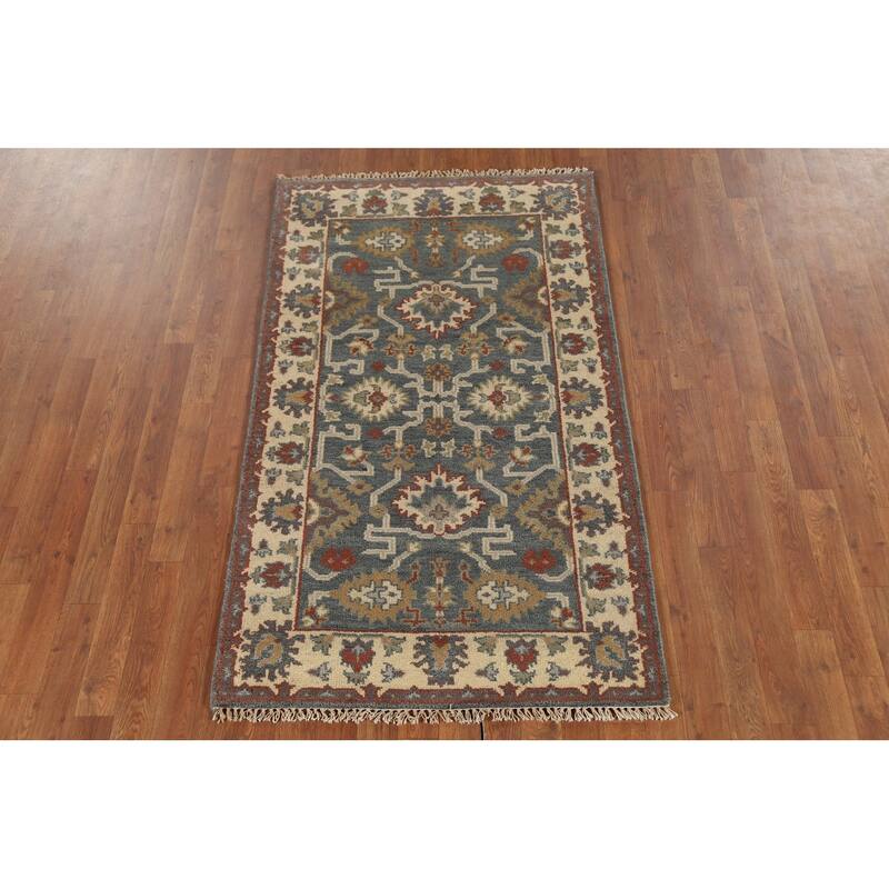 Gray Geometric Oushak Indian Accent Rug Hand-Knotted Wool Carpet - 3'1"x 5'4"