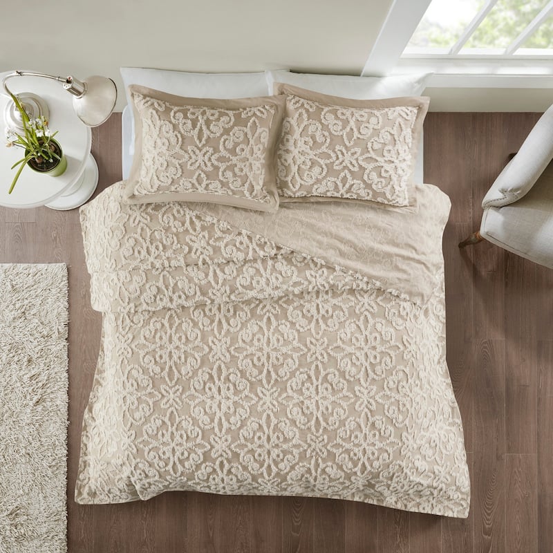 3 piece Tufted Cotton bedspread set Taupe Full/Queen