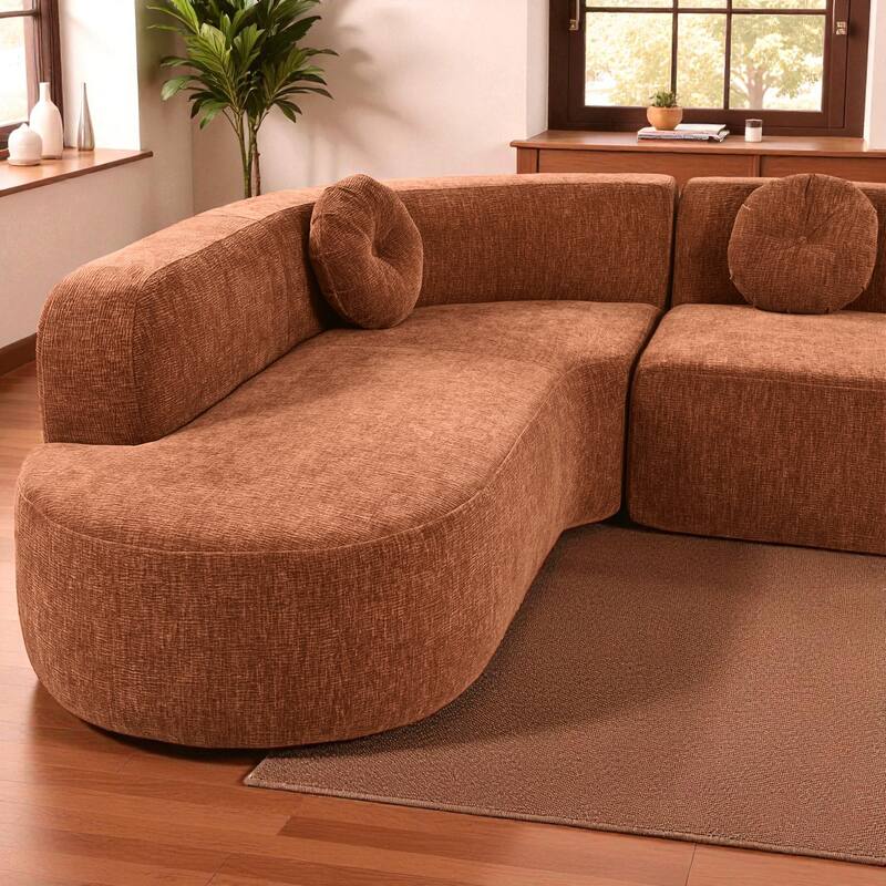 122" Extra Large Curved Sectional Sofa Soft Upholstery with 3 Round Cushions High-Resilience Foam Modern Living Room Couch