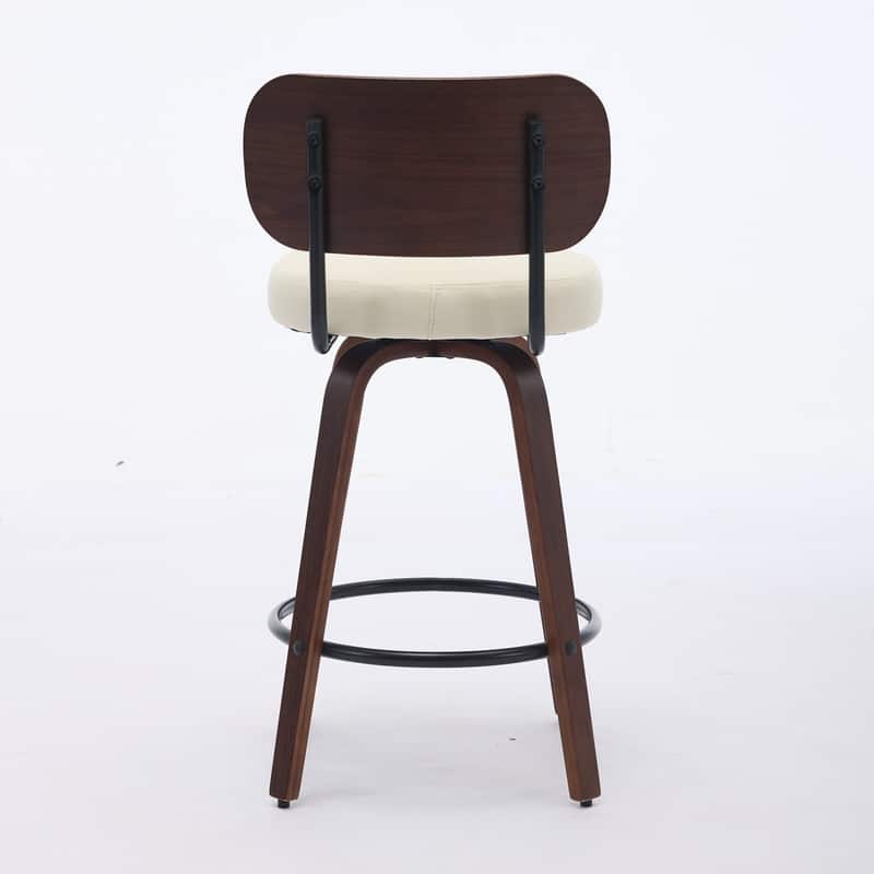 Swivel Upholstered Faux Leather Counter Height Bar Stools, Set of 2
