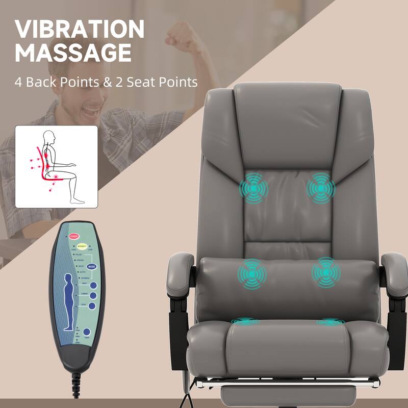 High Back Executive Office Chair 6 Point Vibration Massage Recliner Chair with Lumbar Support and Remote