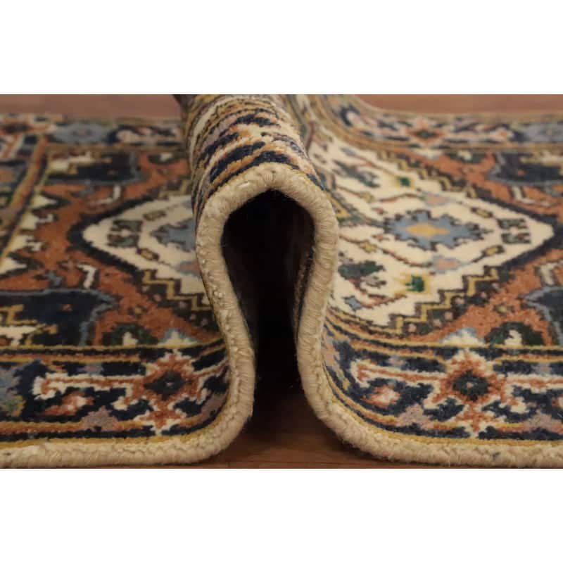 Hand Knotted Oriental 100% Wool Carpet Traditional Medallion Beige & Ivories Heriz (serapi) Area Rug - 3' 0'' X 2' 0''