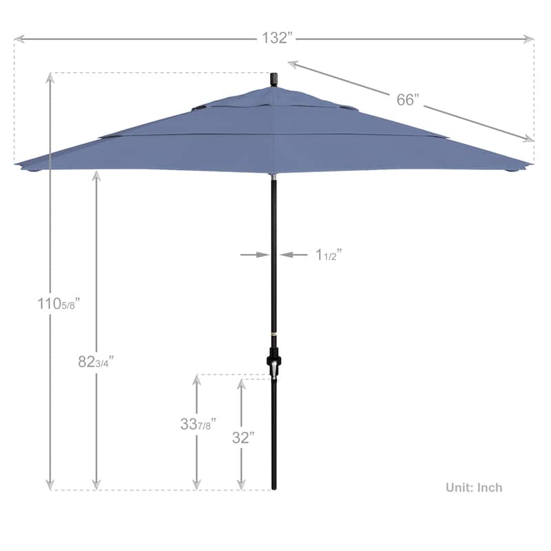 California Umbrella 11' Rd. Alum/Fiberglass Rib Patio Umb,Crank Lift/Collar Tilt, Dbl Wind Vent, Black Finish, Sunbrella Fabric