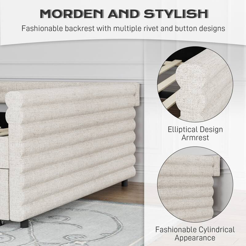 Ouyessir Modern Upholstered Tufted Daybed with Trundle & Drawers