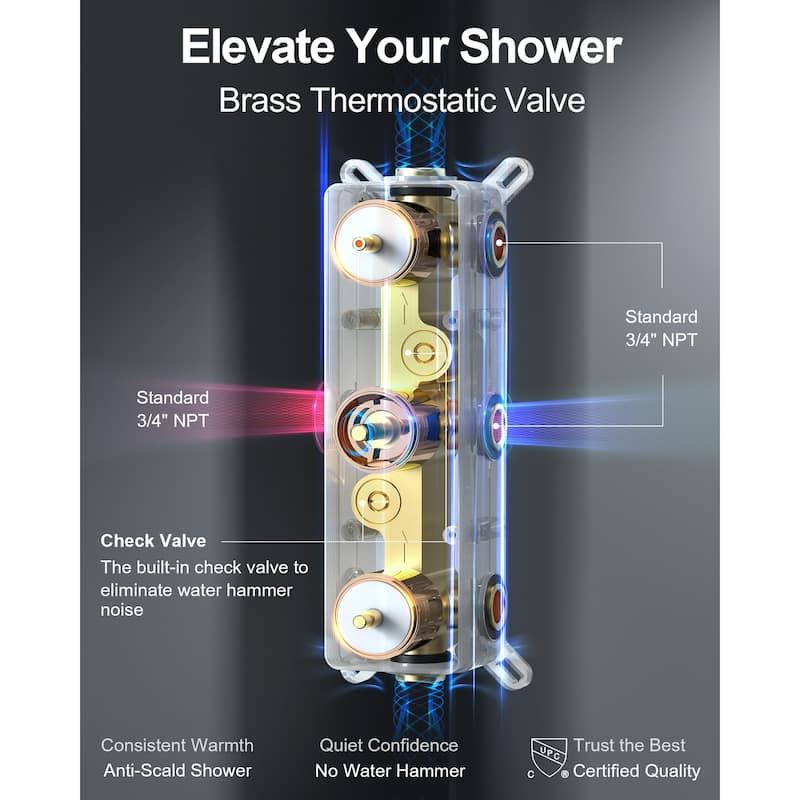 GRANDJOY Shower System 12 inch Ceiling Mount Rainfall Shower Head Body Jets Handheld Spray Combo 64 Colors LED