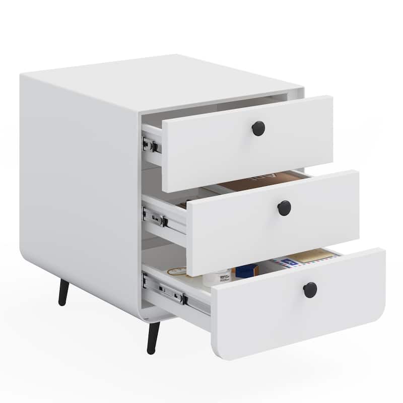 Modern Night Stand Storage Cabinet , Steel Cabinet With 3 Drawers, Bedside Furniture, Circular Handle