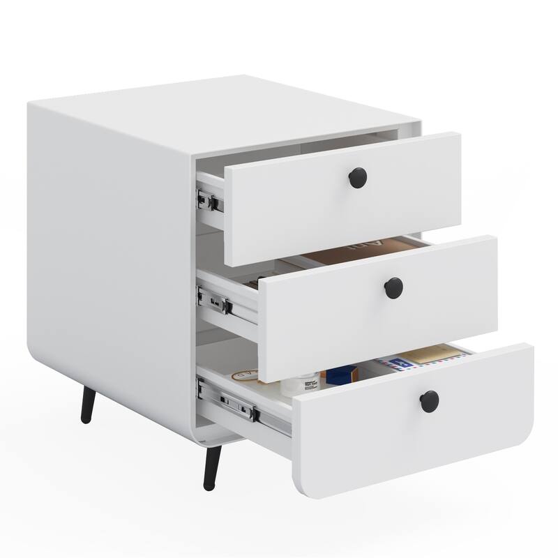 Modern Steel Nightstand with 3 Drawers