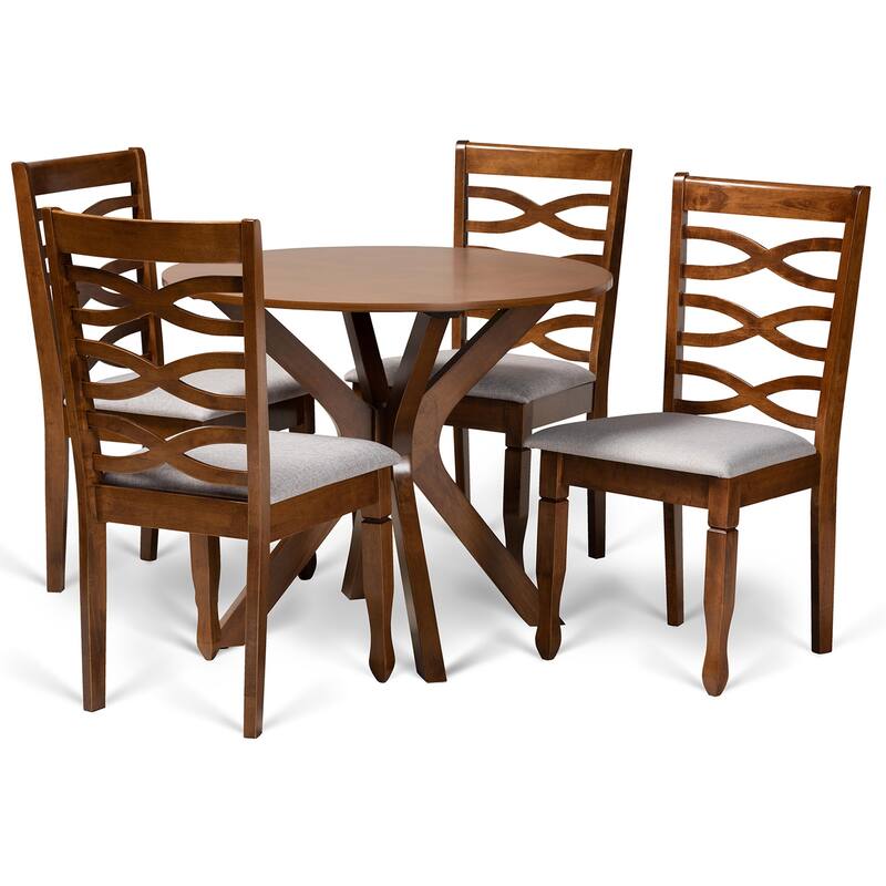 5 Piece Dining Set Fabric Upholstered Chairs Wood Table Modern Dining Room Set
