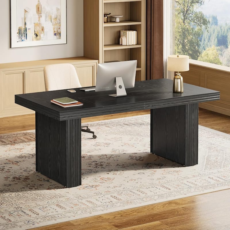 63" Executive Desk, Large Office Computer Desk Writing Workstation Study Table - Black