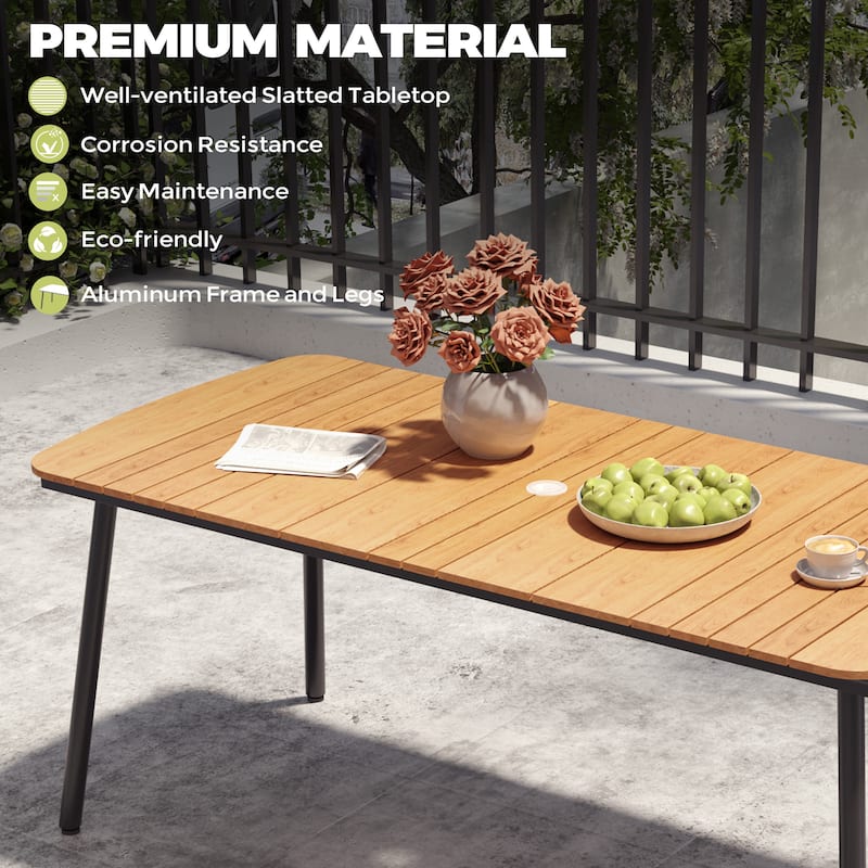 7/9PC Patio Dining Table Rectangular Aluminum Outdoor Table with Folding Chairs