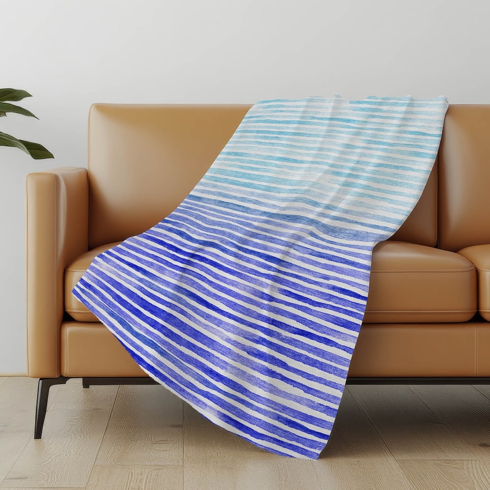 Premium Machine Washable ASB187 Ombre Stripes Sherpa Throw Blanket
