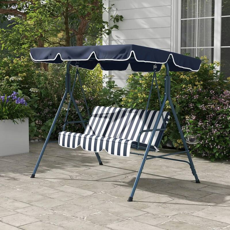 3-Person Patio Swing with Stand, Adjustable Tilt Canopy, Cozy Bench
