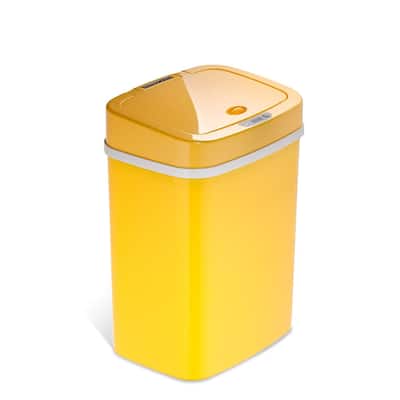 NINESTARS 3.2 Gallon Yellow Rectangular Motion Sensor Trash Can