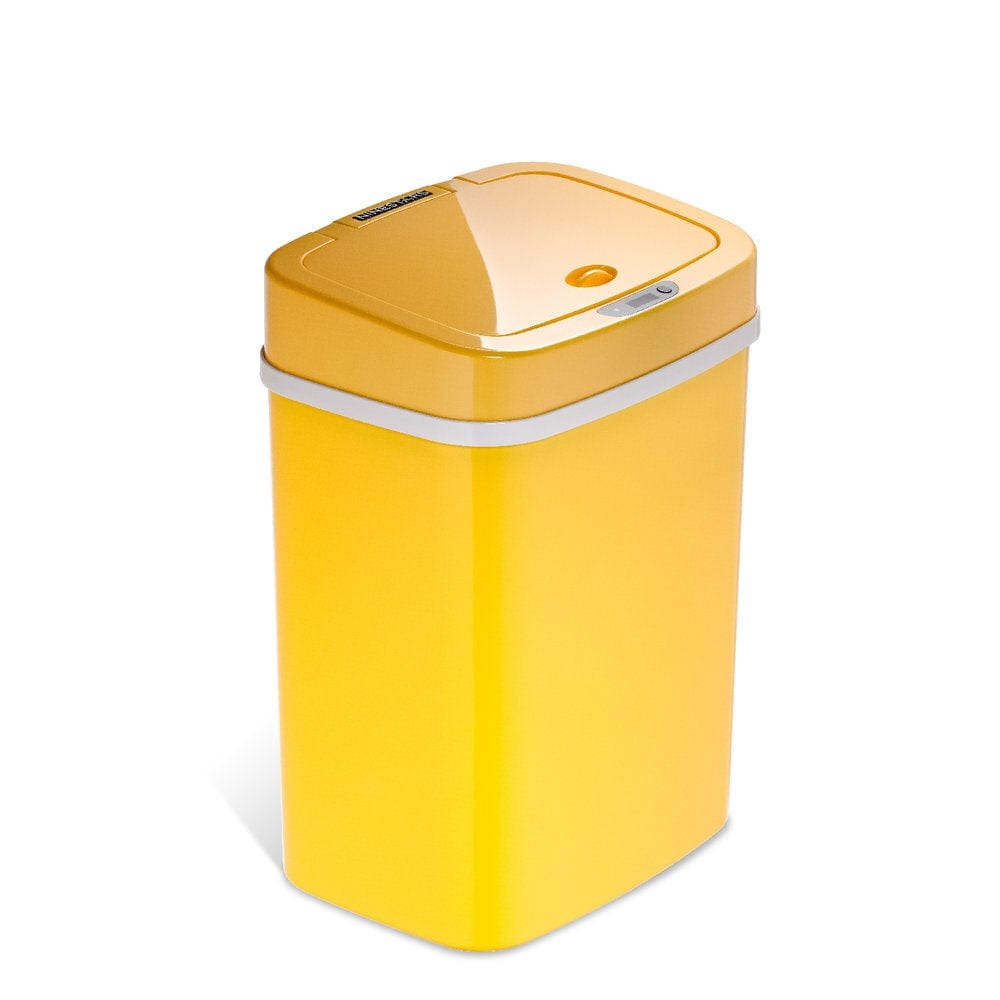 NINESTARS 3.2 Gallon Yellow Rectangular Motion Sensor Trash Can