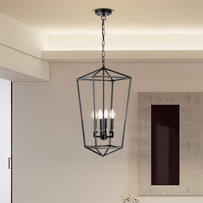 Casper 4-Light Caged Lantern Style Chandelier Ceiling Light with Matte Black Finish
