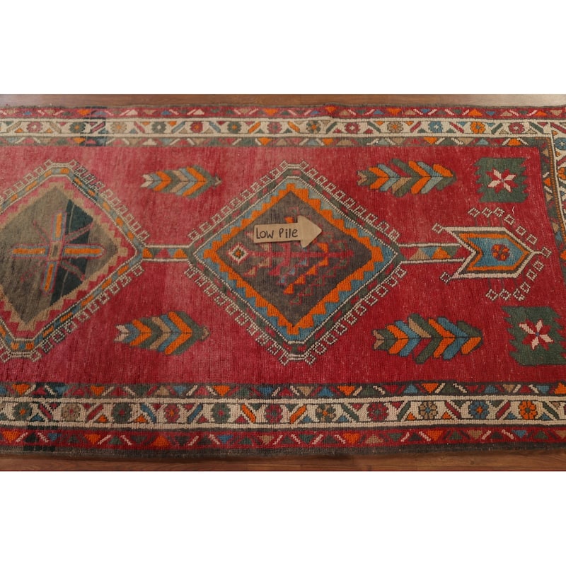 Pink Ardebil Persian Vintage Runner Rug Handmade Wool Carpet - 3'5"x 12'4"
