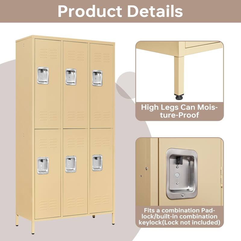 2 Tier Metal Lockers with 6 Doors for Employee School Gym