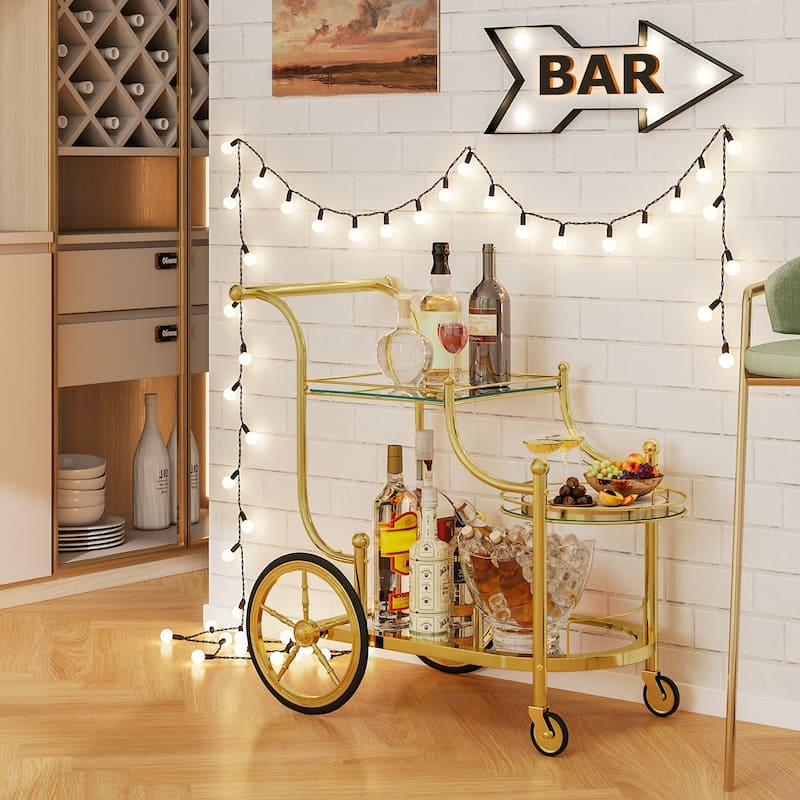 Gymax 3-Tier Home Bar Serving Cart on Wheels w/ Mirrored Shelves for