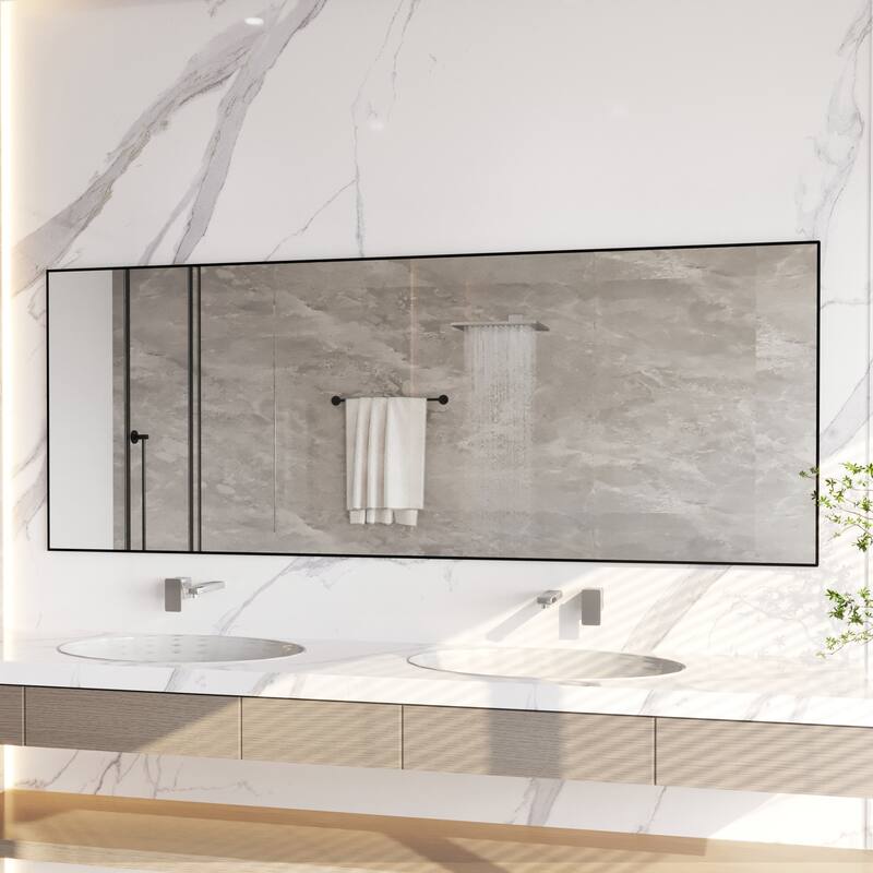 Aluminum Alloy Framed Wall Mounted Bathroom Vanity Accent Mirror in - 84" * 32" - Black