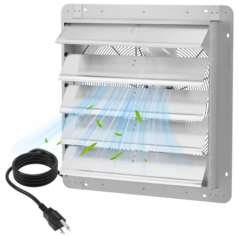Industrial Wall Mounted Exhaust Fan, Automatic Aluminum Shutters with 5ft Power Cord - 24 inch