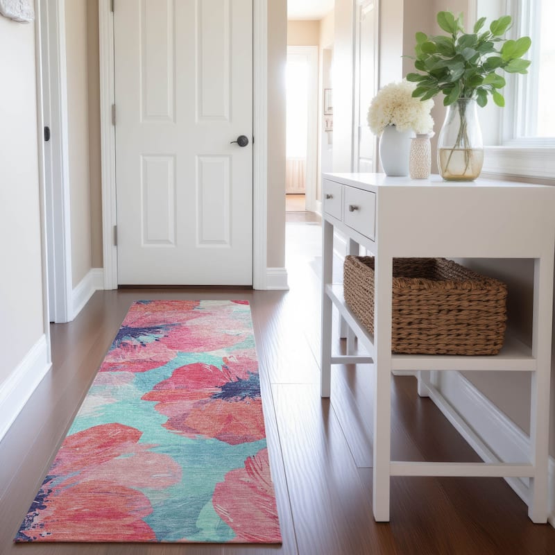 Premium Washable Super Soft Contemporary Floral Mayfield Rug - Pink - 2'3" x 7'6"