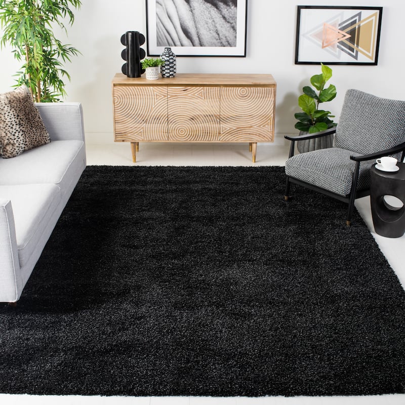 SAFAVIEH California Premium Shag Izat 2-inch Thick Area Rug - 8' x 10' - Black/Ivory