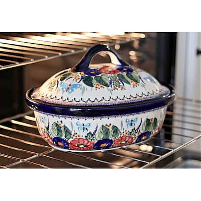 Blue Rose Polish Pottery 1158 Zaklady Roaster with Lid