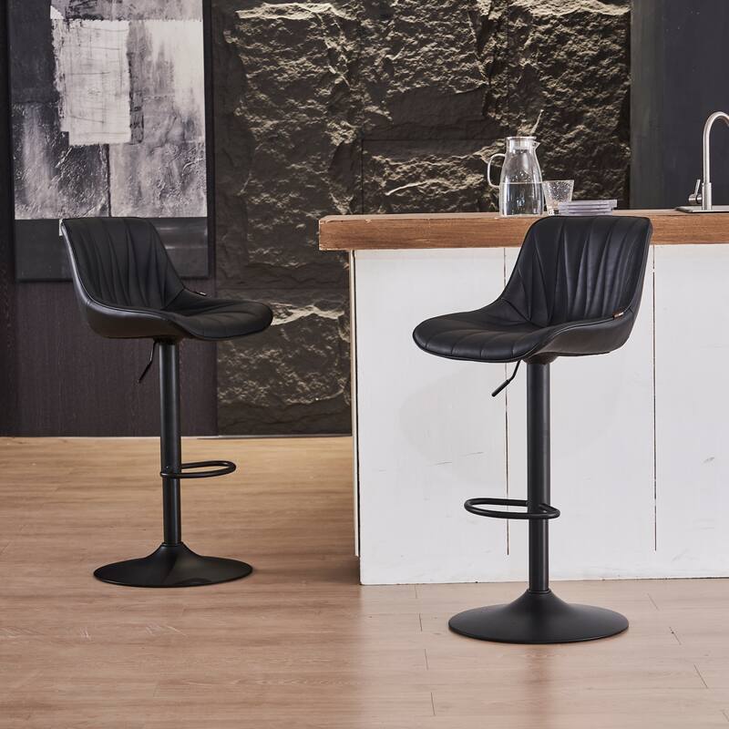 Swivel Upholstered Bar Stools Set of 2, Height Counter Stools - Black
