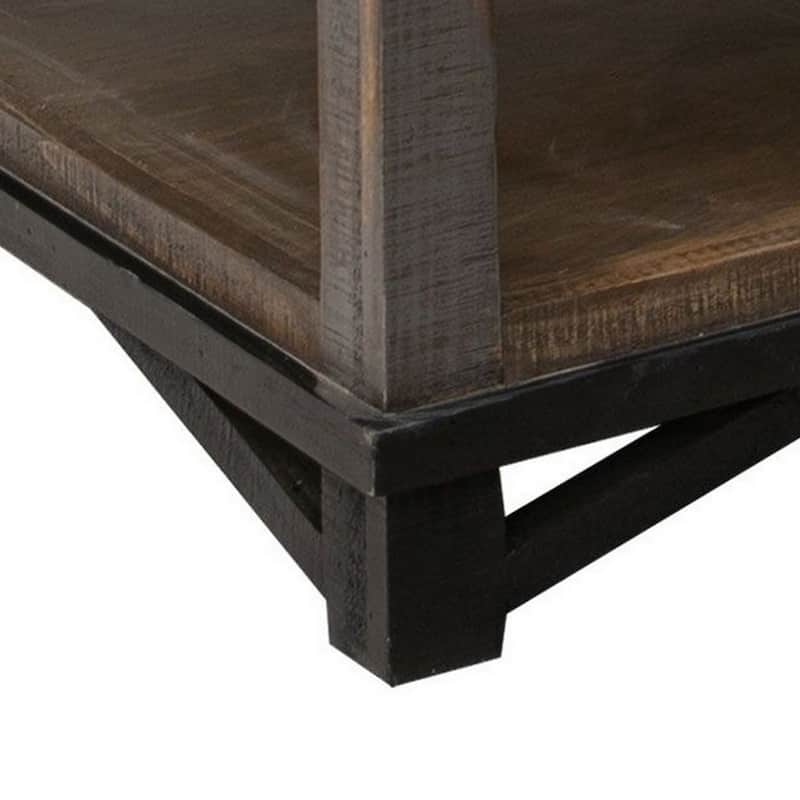 Pola 45 Inch Coffee Table, Square Lower Shelf, Transitional Gray Brown Wood