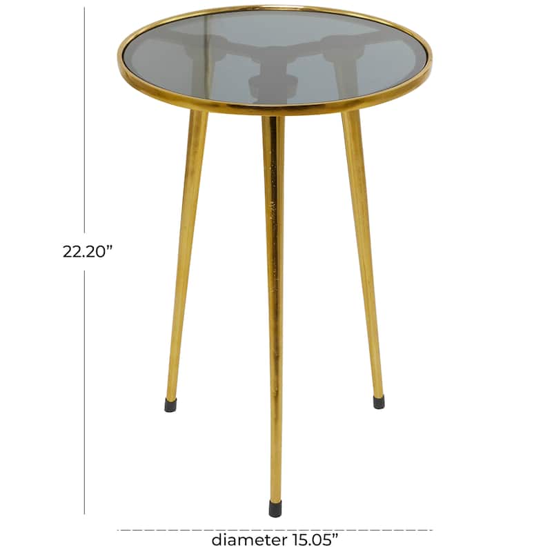 Contemporary Midcentury Metal Accent Side Table With Tripod Legs and Smoke Glass Top - 15 x 15 x 22