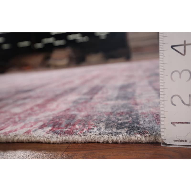 All-Over Red Gray Abstract Indian Area Rug Hand-Knotted Wool Carpet - 7'11"x 9'9"